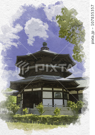 水彩画風 斑鳩寺 聖徳殿後殿 奥殿 兵庫県揖保郡太子町 水彩画風 斑鳩寺 聖徳殿後殿 奥殿 兵庫県揖保郡太子町 107835357