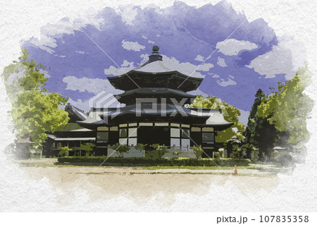 水彩画風 斑鳩寺 聖徳殿後殿 奥殿 兵庫県揖保郡太子町 水彩画風 斑鳩寺 聖徳殿後殿 奥殿 兵庫県揖保郡太子町 107835358