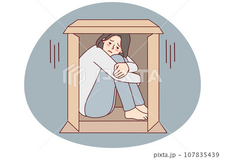 Unhappy woman hide in box 107835439