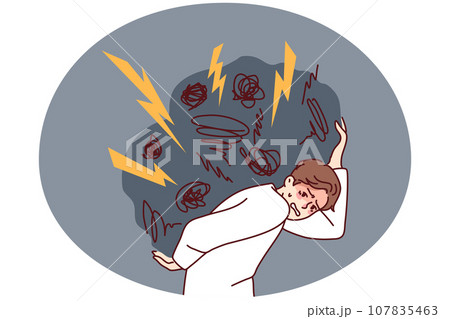 Man with burden of overthinking and anxiety Man with burden of overthinking and anxiety 107835463
