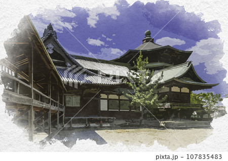 水彩画風 斑鳩寺 聖徳殿後殿 兵庫県揖保郡太子町 水彩画風 斑鳩寺 聖徳殿後殿 兵庫県揖保郡太子町 107835483