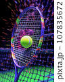 Tennis ball hits the racket net. 107835672