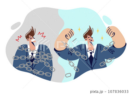 Business man freed from chains, shows biceps, rejoicing that has ceased to be hostage Business man freed from chains, shows biceps, rejoicing that has ceased to be hostage 107836033
