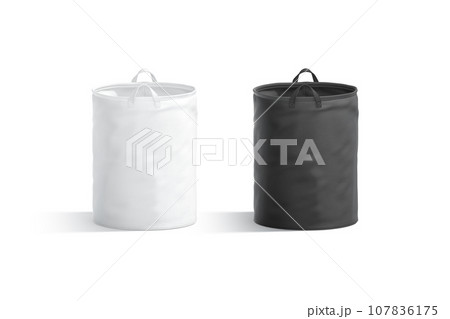 Blank black and white laundry hamper bag mockup, profile view 107836175