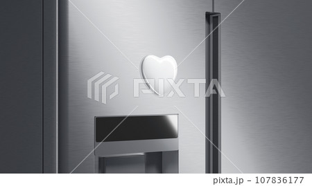 Blank white heart magnet on fridge mockup, side view 107836177