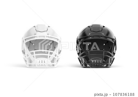 Blank black and white american football helmet mockup, front view 107836188