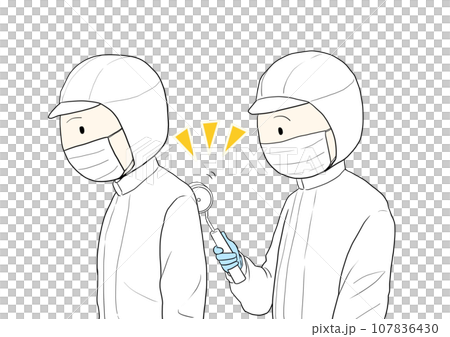 制服にコロコロをかけてもらう作業員 リアクション 制服にコロコロをかけてもらう作業員 リアクション 107836430