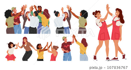 Characters Enthusiastically Slap Their Palms Together In Celebratory Gesture, Their Hands Meeting With A Satisfying Clap Characters Enthusiastically Slap Their Palms Together In Celebratory Gesture, Their Hands Meeting With A Satisfying Clap 107836767