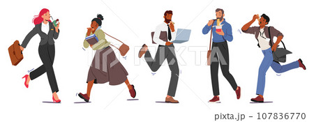 Urban Hustle Concept with Characters Savor Bites On The Go. Street Food Delights And Quick Snacks Fuel The Dynamic Pace 107836770