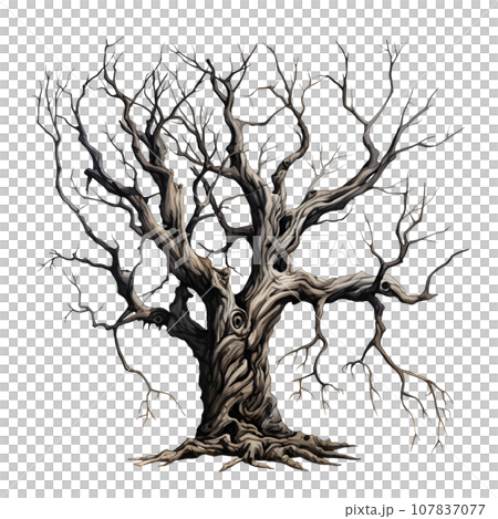 Scary dead withered tree watercolor illustration PNG 107837077