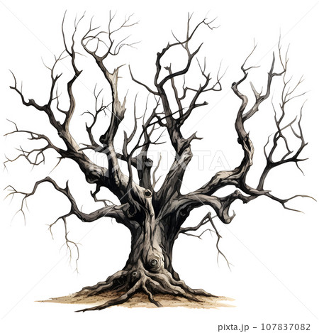 Scary dead withered tree watercolor illustration PNG Scary dead withered tree watercolor illustration PNG 107837082