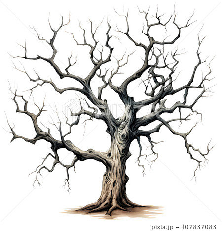 Scary dead withered tree watercolor illustration PNG Scary dead withered tree watercolor illustration PNG 107837083