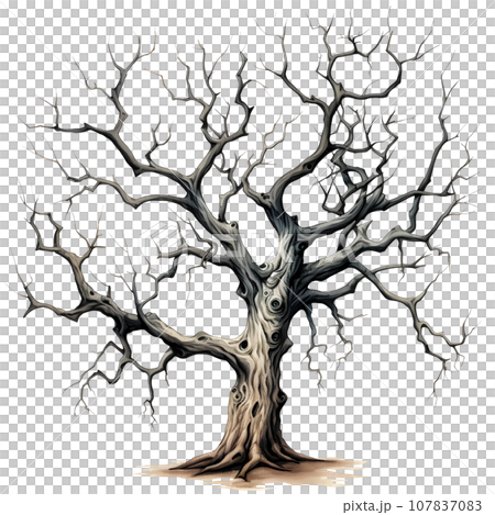 Scary dead withered tree watercolor illustration PNG 107837083