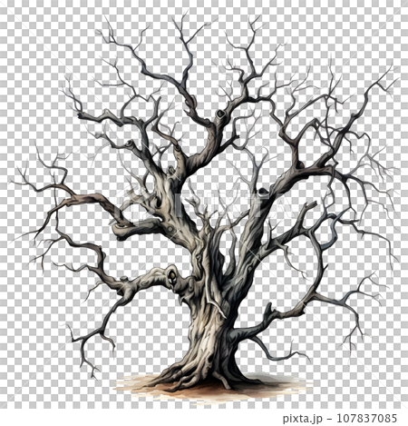 Scary dead withered tree watercolor illustration PNG 107837085