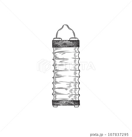 Engraved Japanese lantern with decorative elements, vector hand drawn traditional Asian New Year paper lamp 107837295