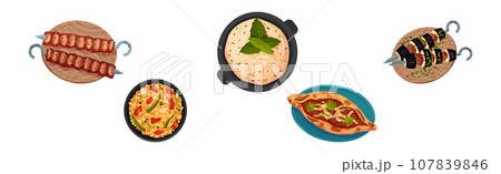 Turkish National Food and Dish Above View Vector Set 107839846