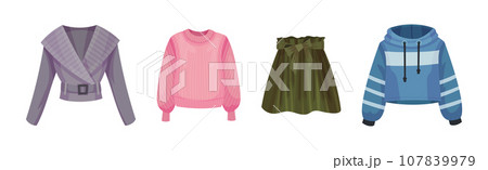 Woman Fashion Garment and Different Apparel Vector Set Woman Fashion Garment and Different Apparel Vector Set 107839979