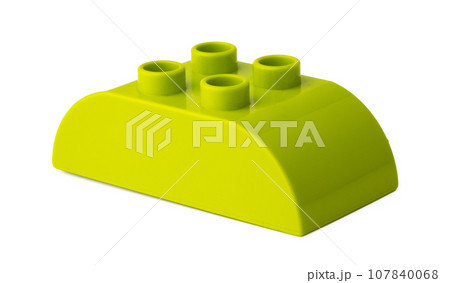 Green plastic building block isolated on white 107840068
