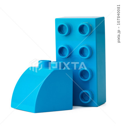 Blue plastic building block isolated on white 107840081