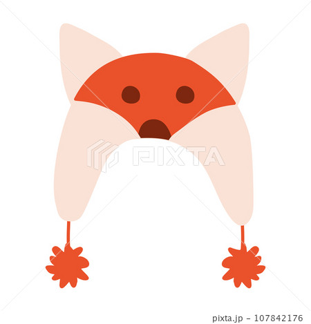 Warm funny winter hat, animal design, fox with ears, vector Warm funny winter hat, animal design, fox with ears, vector 107842176