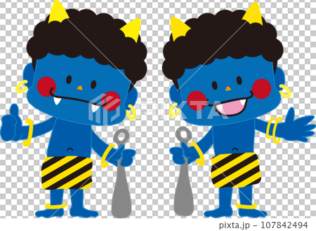 Cute blue demon illustration set 107842494