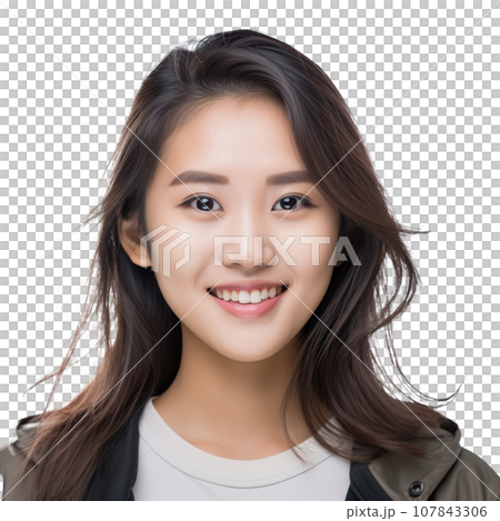 Close-Up of Smiling Asian Female University Student Celebrating Academic Success on Transparent Background, Confidence, Joy, and the Thrill of Girl Life, Ai generative 107843306