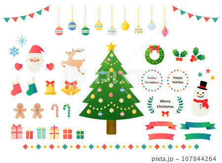 かわいいクリスマスのイラストとフレームのセット 107844264