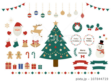 クリスマスのかわいいイラストとフレームのセット 107844719