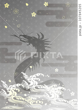 波と龍_和柄背景1824 107845205