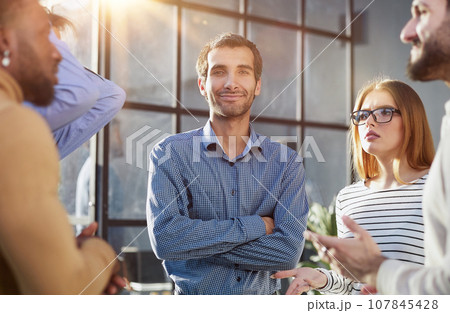 Business conversations of different people during an office walk 107845428