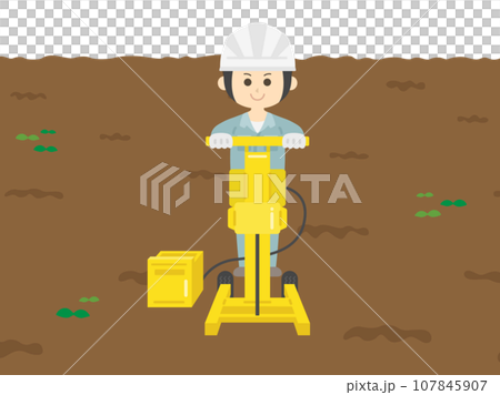 地盤調査をする、男性作業員のイラスト 107845907