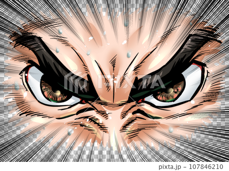 Graphic manga style illustration of eyes filled with hatred 107846210