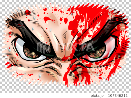 Graphic manga style illustration of eyes filled with hatred 107846211