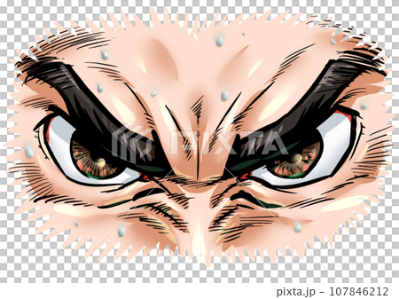 Graphic manga style illustration of eyes filled with hatred 107846212
