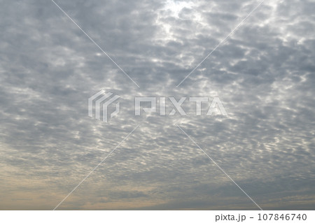 うろこ状に雲が覆う秋の朝 くもり空の背景 107846740