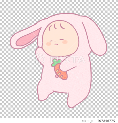 baby wearing rabbit coveralls 107846775
