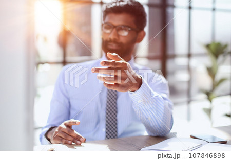 Nervous millennial male freelancer see critical mistake incorrect information in paper document 107846898