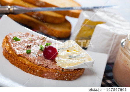 Toast with pate and blue cheese Toast with pate and blue cheese 107847661