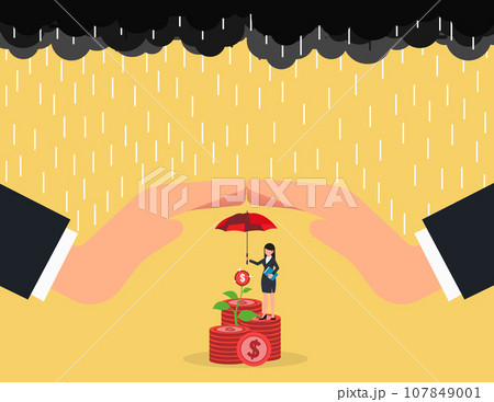 Financial savings insurance. Money tree under an umbrella. 107849001