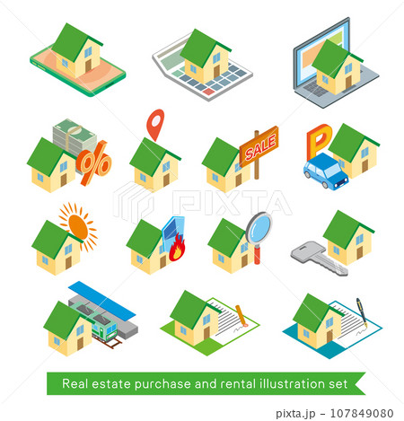 不動産賃貸や購入のイメージイラストセット 不動産賃貸や購入のイメージイラストセット 107849080