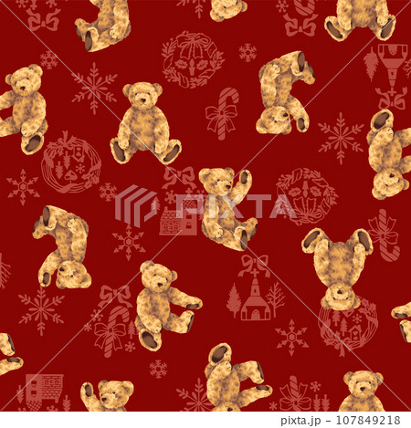 テキスタイルに最適な可愛いクマの図案, 107849218