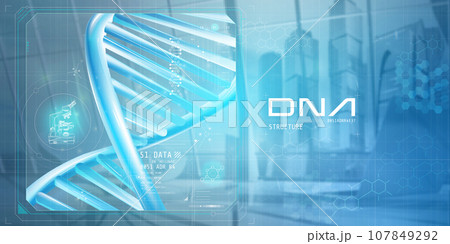 DNA helix model on a light blue background, 3D render. DNA helix model on a light blue background, 3D render. 107849292