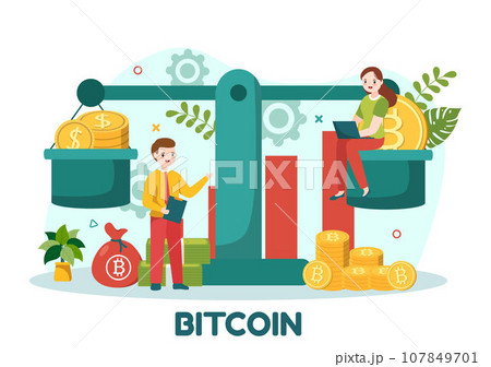 Bitcoin Vector Illustration with Cryptocurrency Coins of Blockchain Technology, Buy or Sell Trading, Crypto Market Exchange Value in Flat Background 107849701