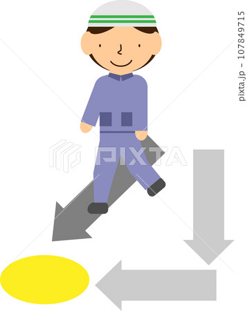 作業着を着た人が目的地へショートカットして歩いているイメージイラスト 107849715