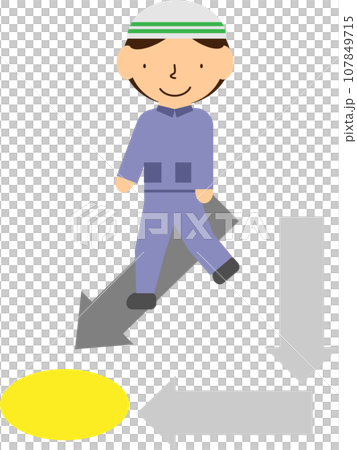作業着を着た人が目的地へショートカットして歩いているイメージイラスト 107849715