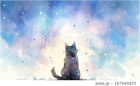 星空を見上げる猫　AI生成画像 107849855