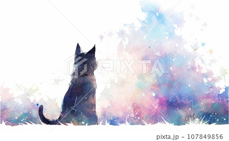 星空を見上げる猫　AI生成画像 107849856