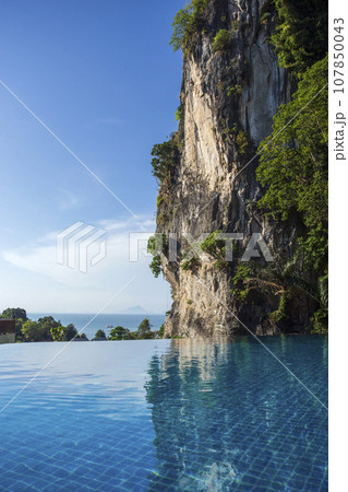 swimming pool looking at view swimming pool looking at view 107850043