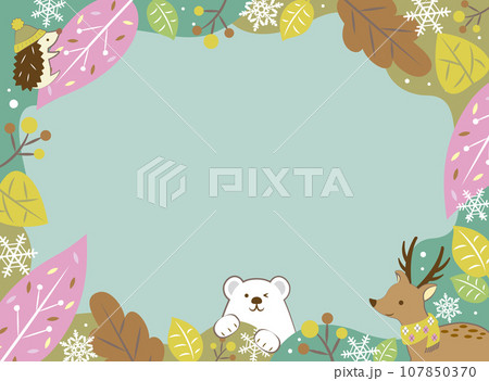 冬の植物とかわいい動物のフレーム 107850370