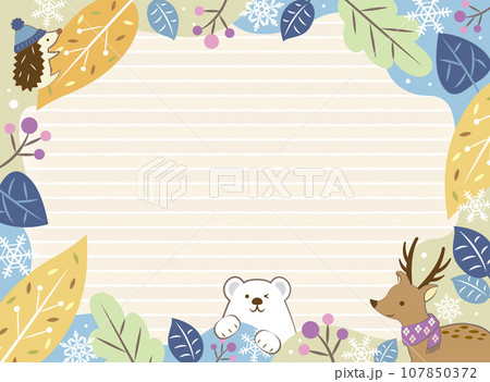 冬の植物とかわいい動物のフレーム 107850372